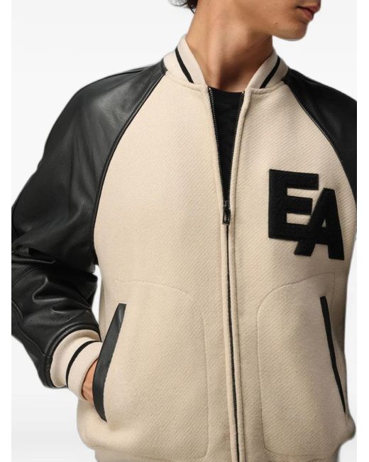 Emporio Armani Natural Logo-Patch Panelled Varsity Jacket for men