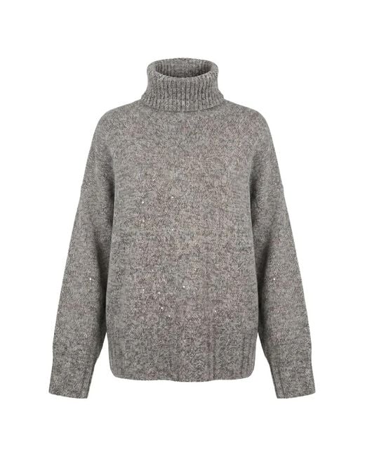 Pinko Gray Dresda Sequin-Embellished Roll-Neck Sweater