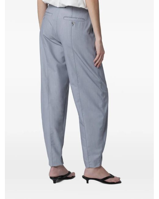 Thelatest Blue Pantalon À Détails De Coutures