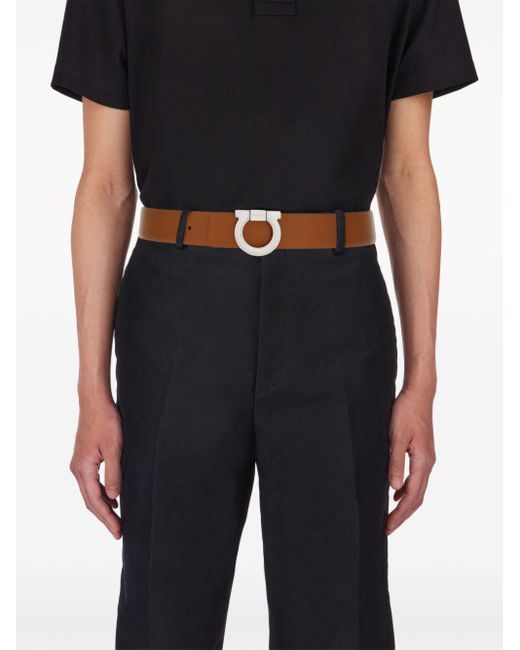 Ferragamo Black Gancini Leather Belt for men