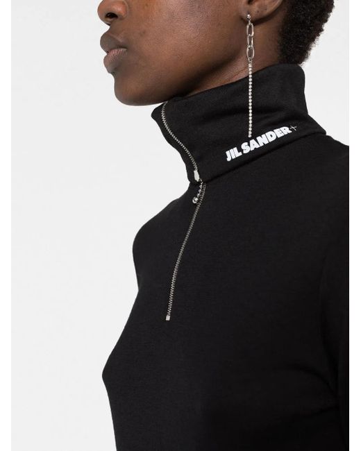 Jil Sander Black High-Collar Long-Sleeve Top With Zipper Detail