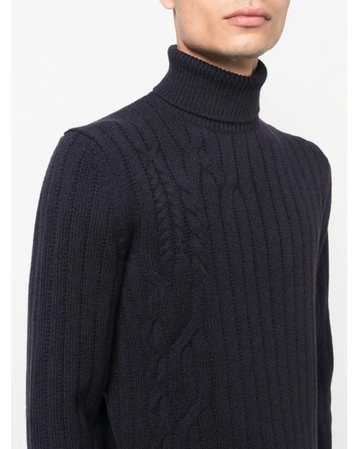 Corneliani Blue Roll-Neck Cable-Knit Jumper for men