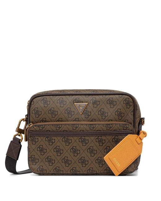 Guess Brown Mini Milano Monogram-Pattern Logo-Plaque Belt Bag for men
