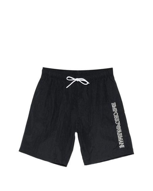 Emporio Armani Blue Logo-Embroidered Striped Swim Shorts for men