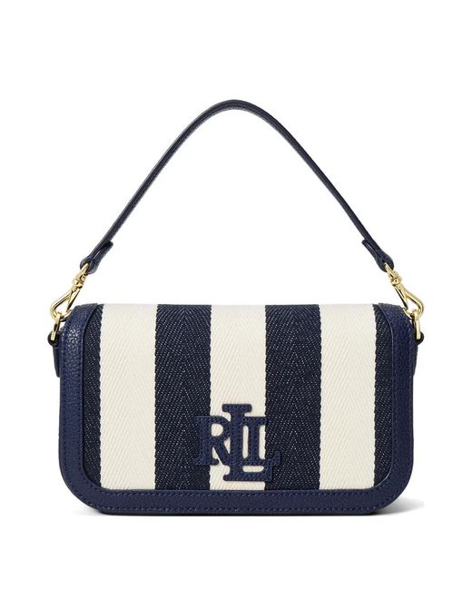 Ralph Lauren Blue Striped Logo-Plaque Shoulder Bag