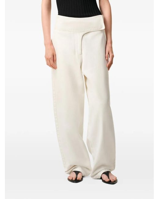 AMI White Cotton Wrapped Belted Ballon Fit Jeans