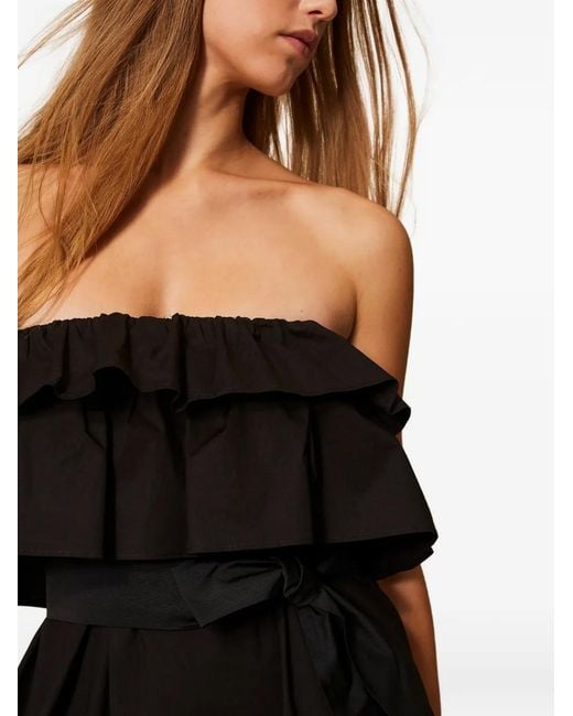 Twinset Black Ruffled Off-Shoulder Midi Dress