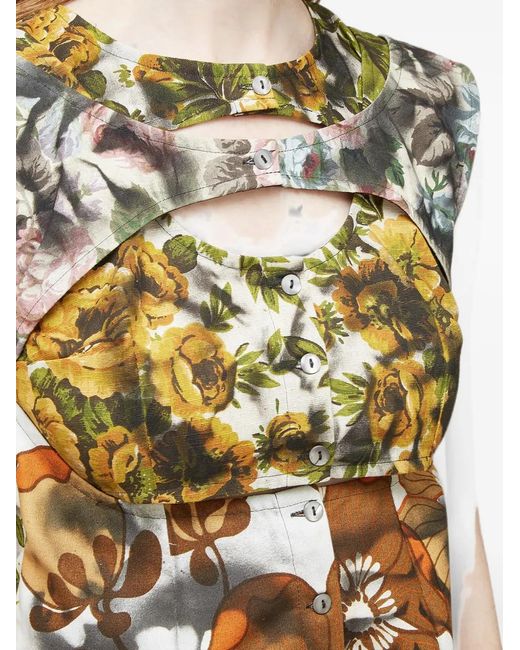 Rave Review Green Floral-Print Cut-Out Top