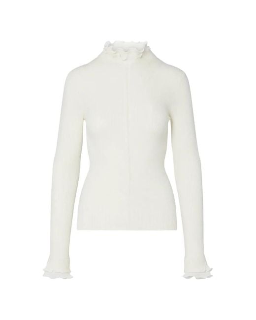 Liu Jo White Wool Turtleneck With Ruffles