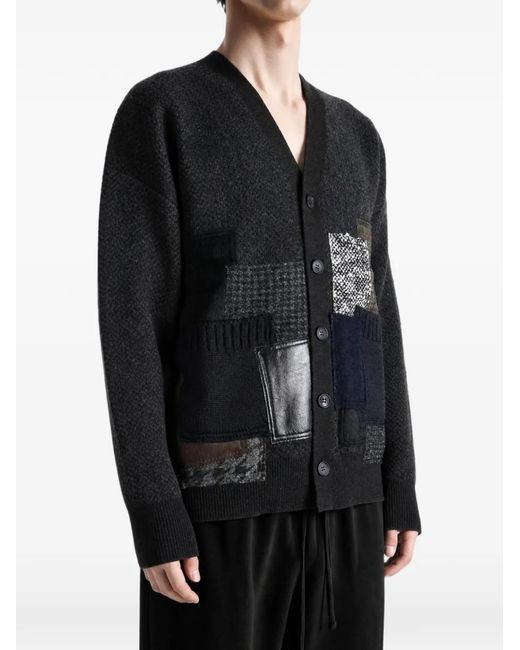 Junya Watanabe Black Patchwork V-Neck Cardigan for men