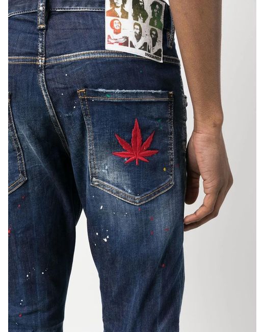 DSquared² Blue Paint-Splatter Slim-Cut Jeans for men