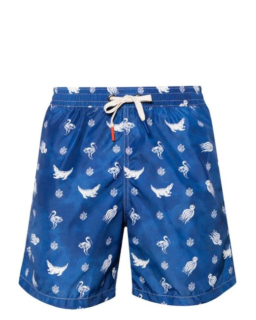 Altea Blue Graphic-print Swim Shorts for men