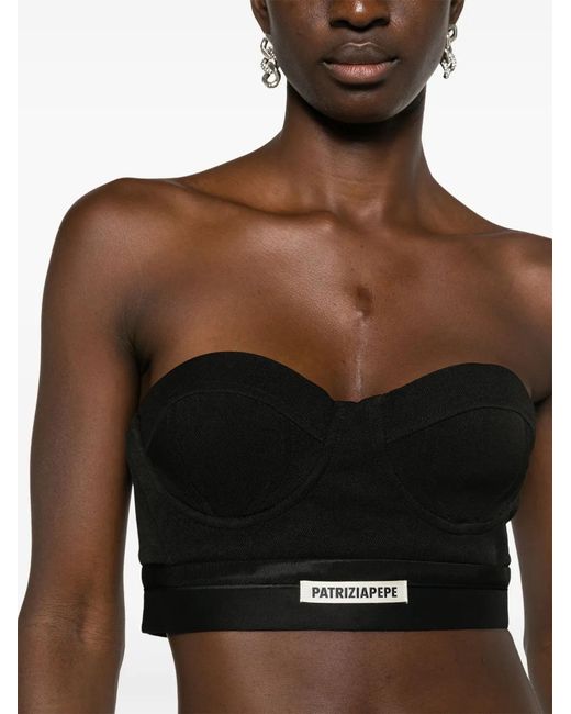 Patrizia Pepe Black Logo-Patch Tailored Bustier Top
