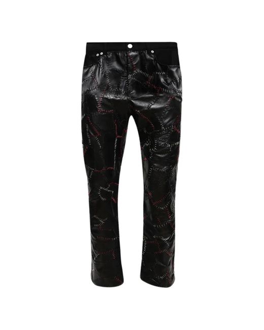 Marking Distance Black Crust Patchwork Leather Trousers for men
