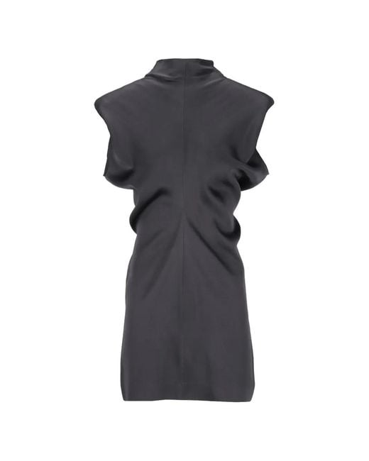 FEDERICA TOSI Black Padded-Shoulder Satin Mini Dress