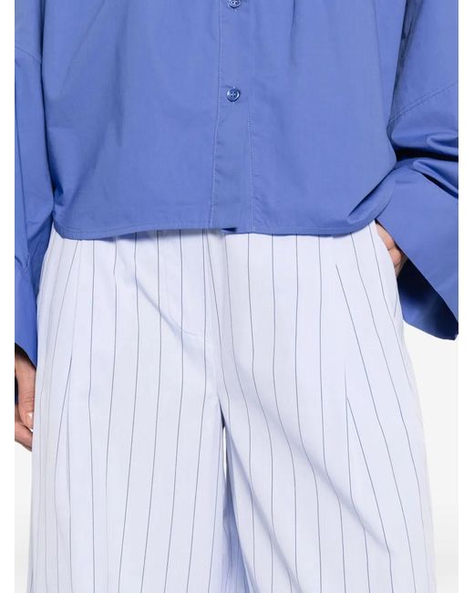 Erika Cavallini Semi Couture White Pantalon Plissé À Fines Rayures