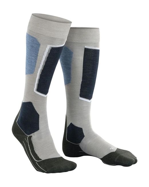 Falke Blue Geometric-Pattern Ski Socks