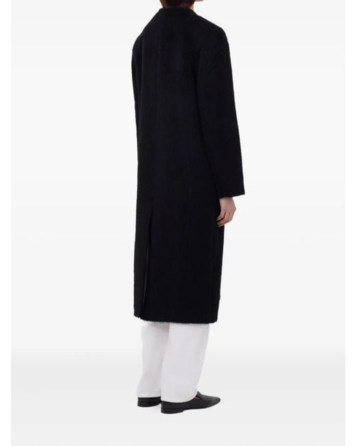 Loulou de Saison Black Voss V-Neck Structured-Shoulder Coat