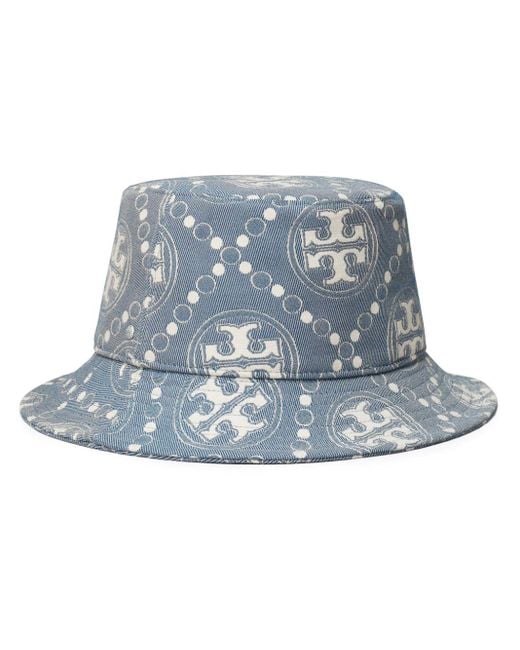 Tory Burch Blue T Monogram Denim Bucket Hat