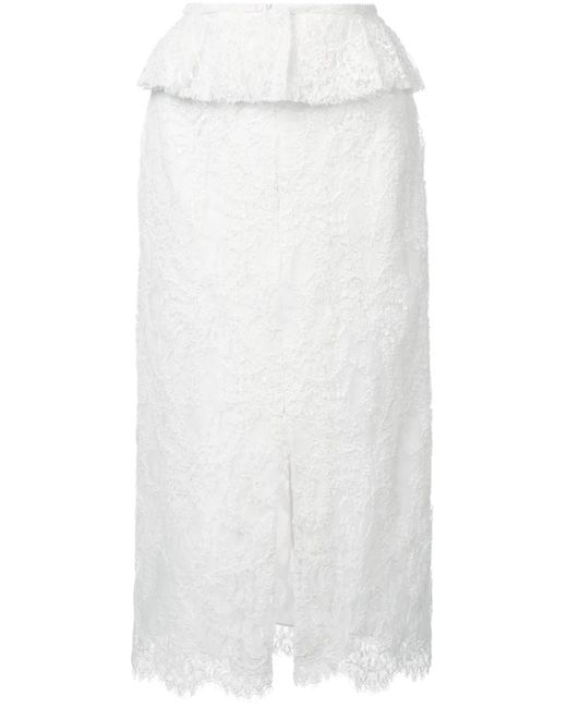 Brock Collection White Floral Lace Slit Pencil Skirt
