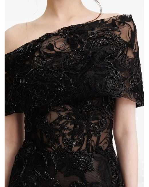 Gemy Maalouf Black Asymmetrical-Neck Maxi Dress