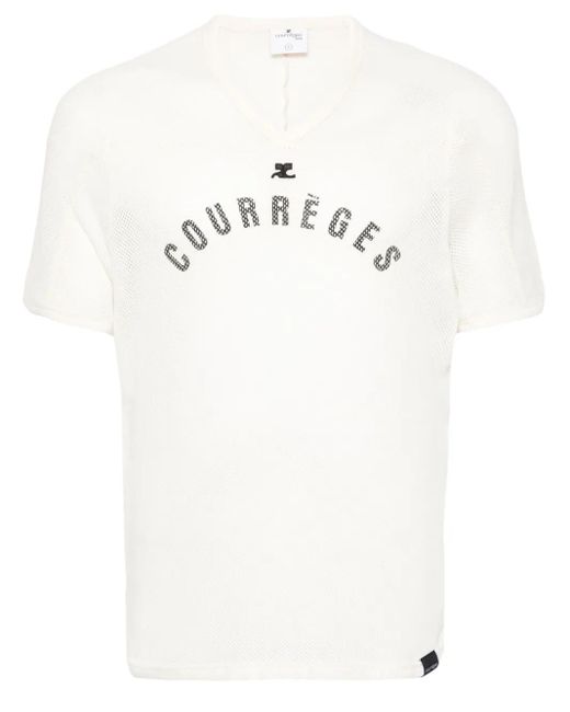 Courreges White Baseball Printed Mesh T-Shirt for men