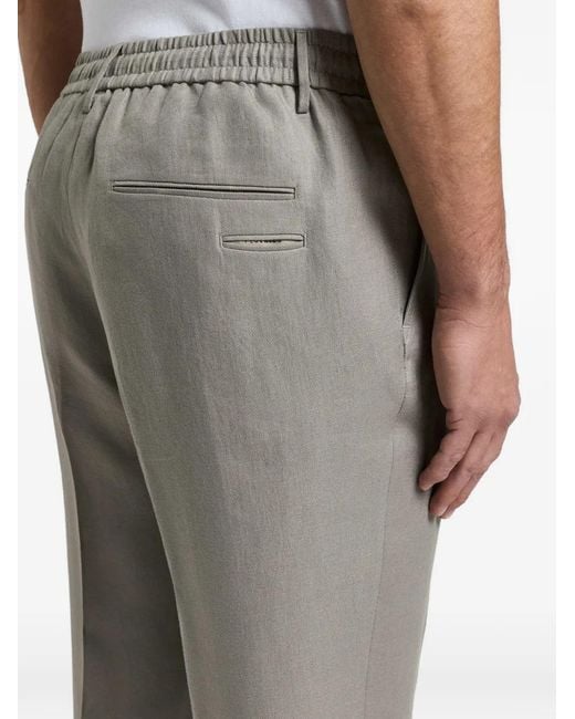Peserico Gray Linen Straight-Leg Trousers for men