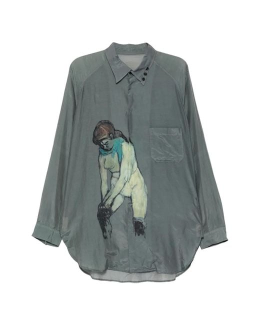 Yohji Yamamoto Blue Chemise À Imprimé Graphique for men