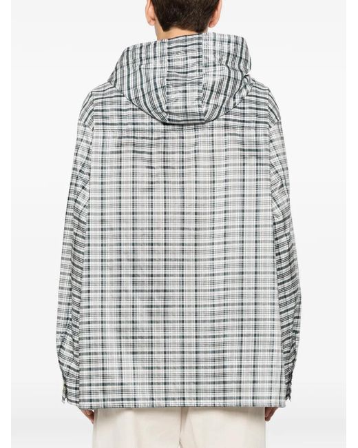Jil Sander Gray Check-Pattern Hooded Overshirt for men