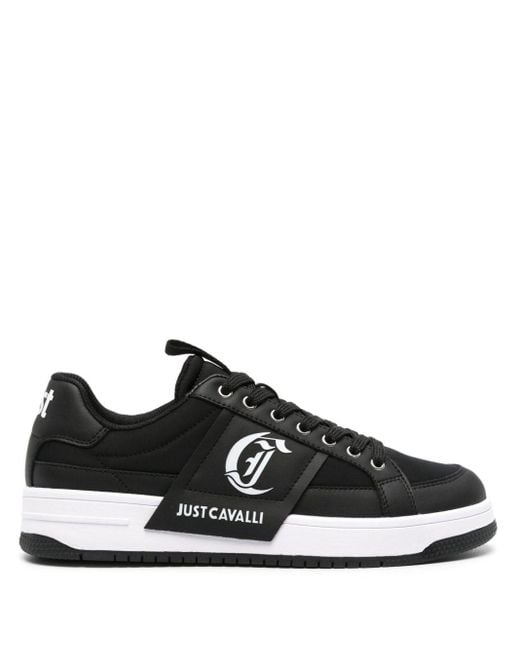 Just Cavalli Black Logo-embossed Panelled Sneakers for men