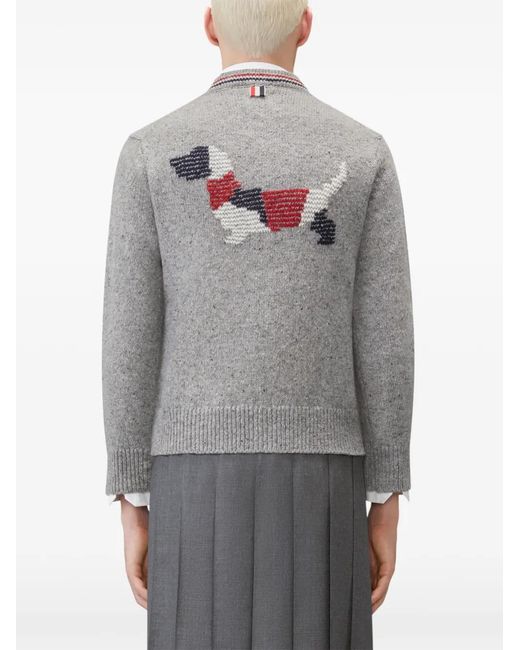 Thom Browne Gray Hector Intarsia-Knit Cardigan for men