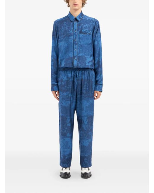 Pierre Louis Mascia Blue Landscape-Print Drawstring Trousers for men