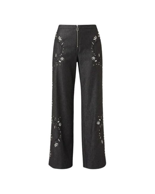 Nafsika Skourti Blue Grammy Floral-Embroidered Trousers