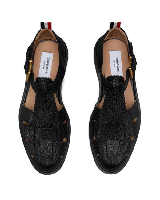 Thom Browne Black Pebble-Grain Leather Fisherman Sandals for men