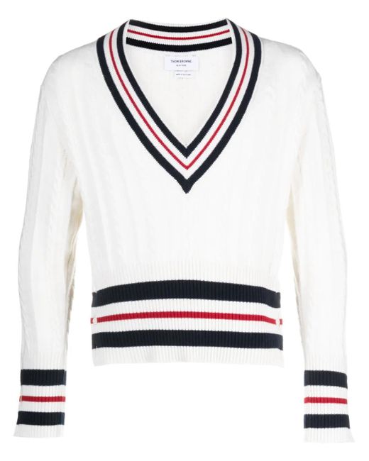 Thom Browne Kaschmirpullover Mit Zopfmuster in White für Herren