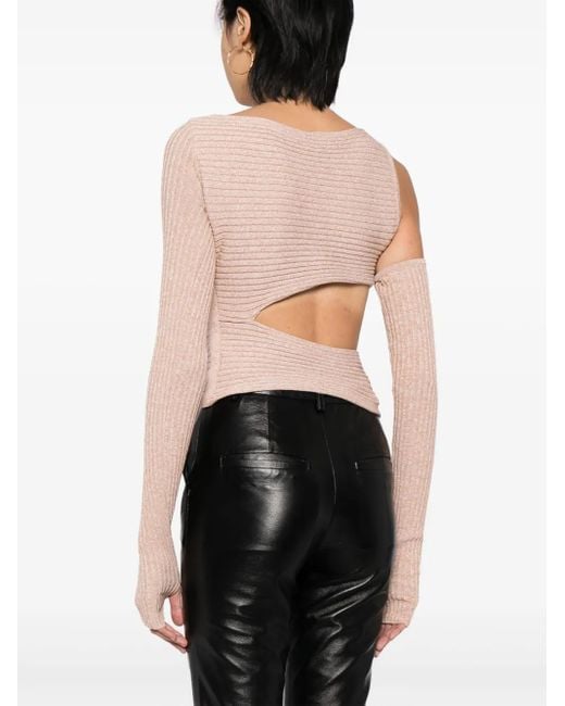ANDREADAMO Pink Asymmetric Cut-Out Ribbed Top