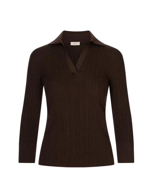 Agnona Brown Ribbed-Knit Buttoned-Cuff Top