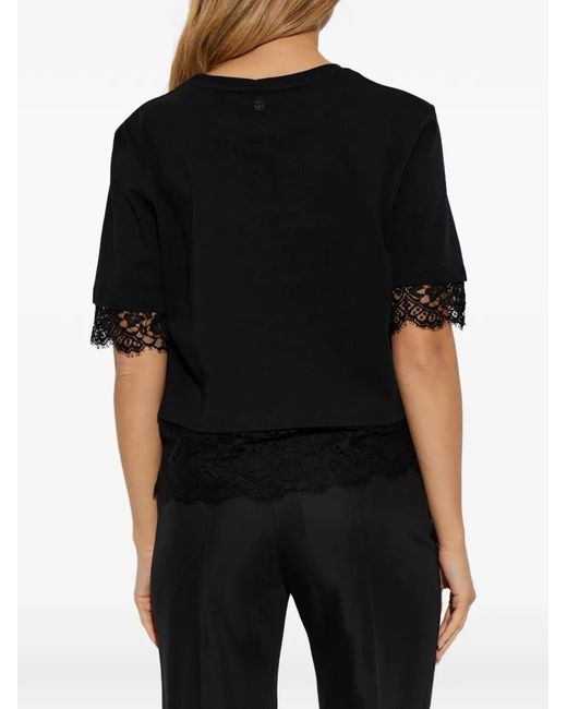 McQueen Black Lace Detail Cotton Jersey T-Shirt