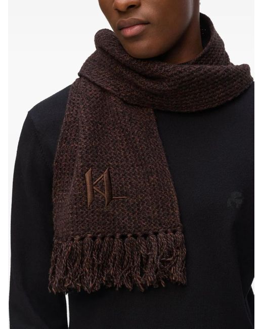 Karl Lagerfeld Black Monogram Fringed Scarf for men