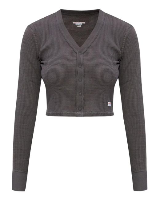 Alexander Wang Gray Waffle-Knit Button Top