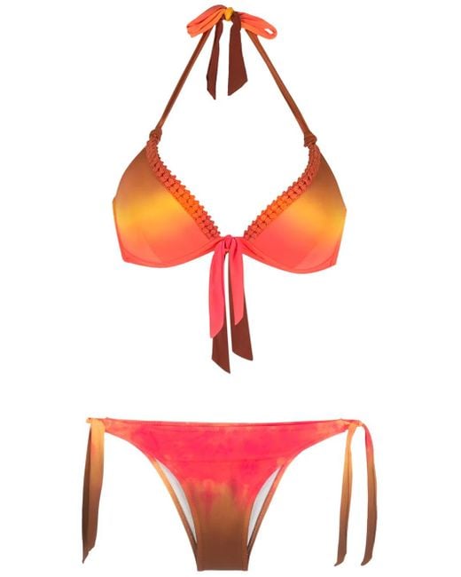 Amir Slama Red Tie Dye Bow-Detai Bikini Set