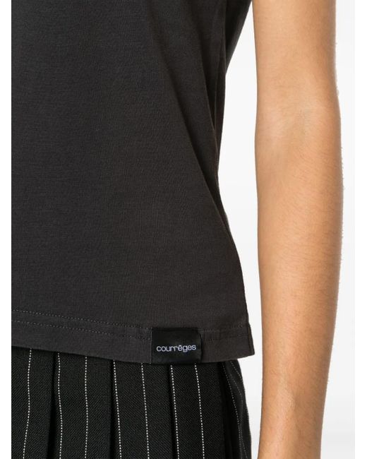 Courreges Black Logo Embroidered Cotton Jersey T-Shirt