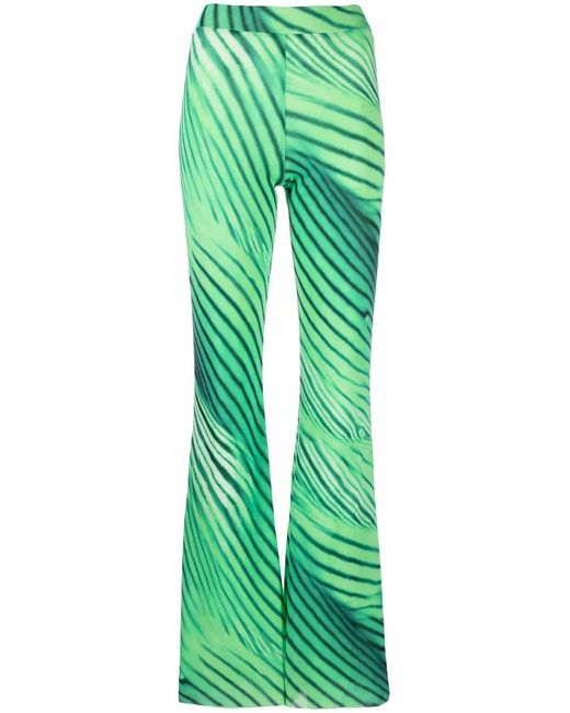 ANDAMANE Green Graphic-Print Flared Pants