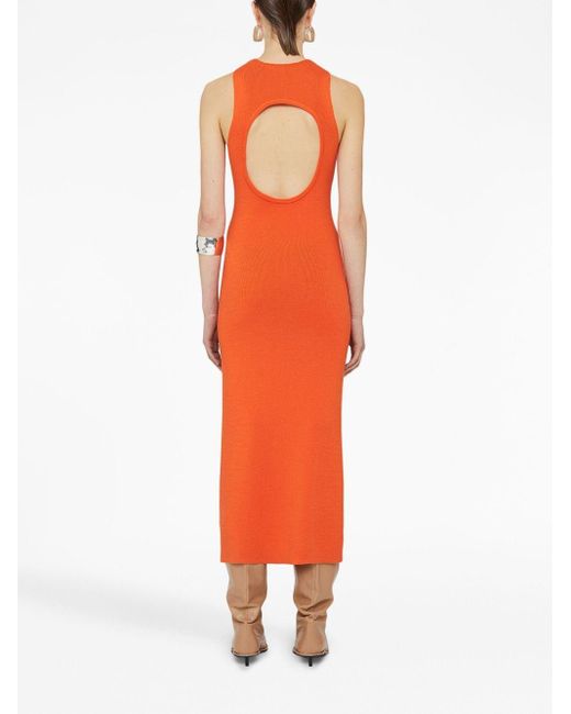 Jil Sander Orange Ribbed-knit Cut-out Dress