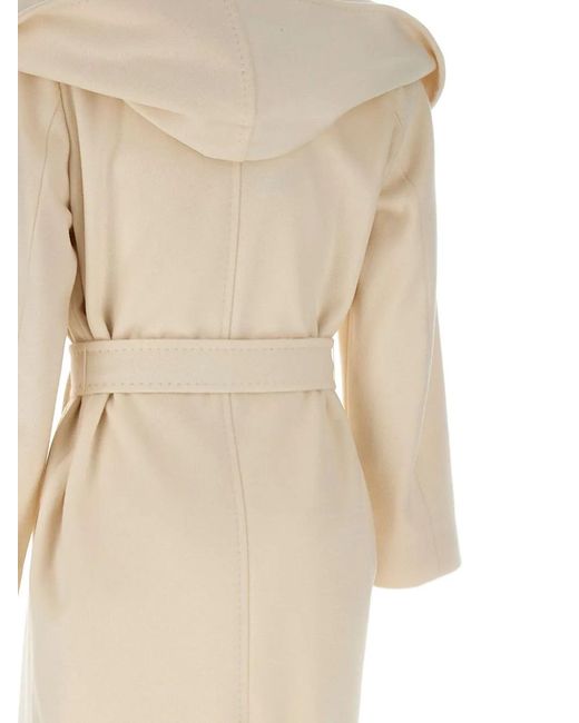 Max Mara Natural Hooded Belted Wool Coat