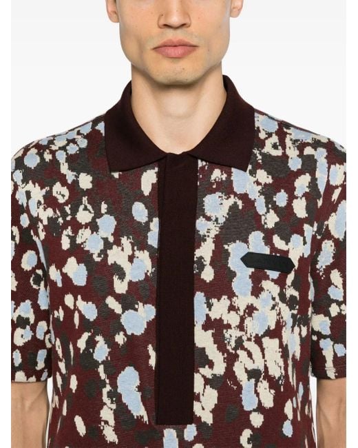 Lanvin Red Patterned-Jacquard Cotton Polo Shirt for men
