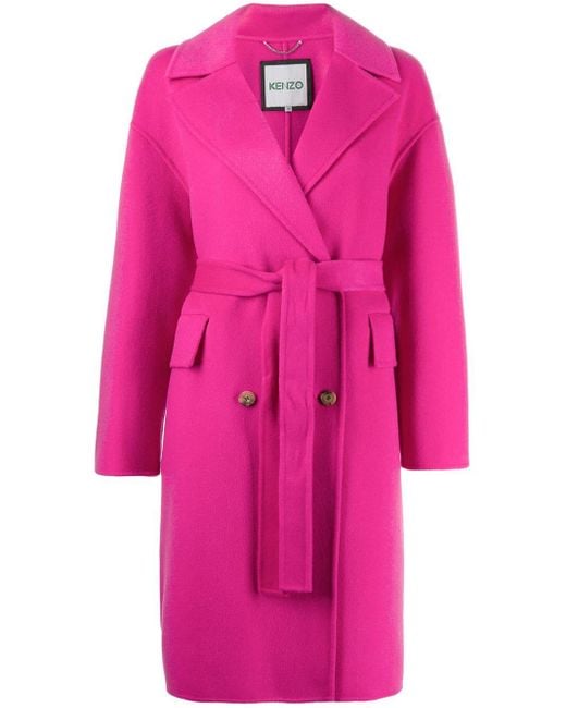 KENZO Pink Wool Coat With Belt