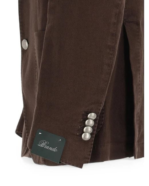 Brando Brown Herringbone-Weave Single-Breasted Blazer for men