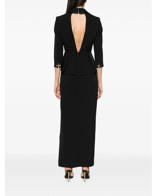 Elisabetta Franchi Black Peplum-Waist Shawl-Lapel Dress