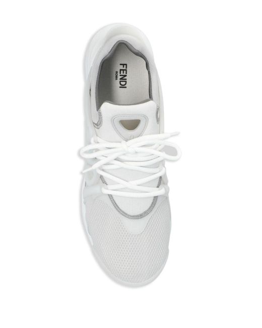 Fendi White Tag Lace-up Panelled Sneakers for men